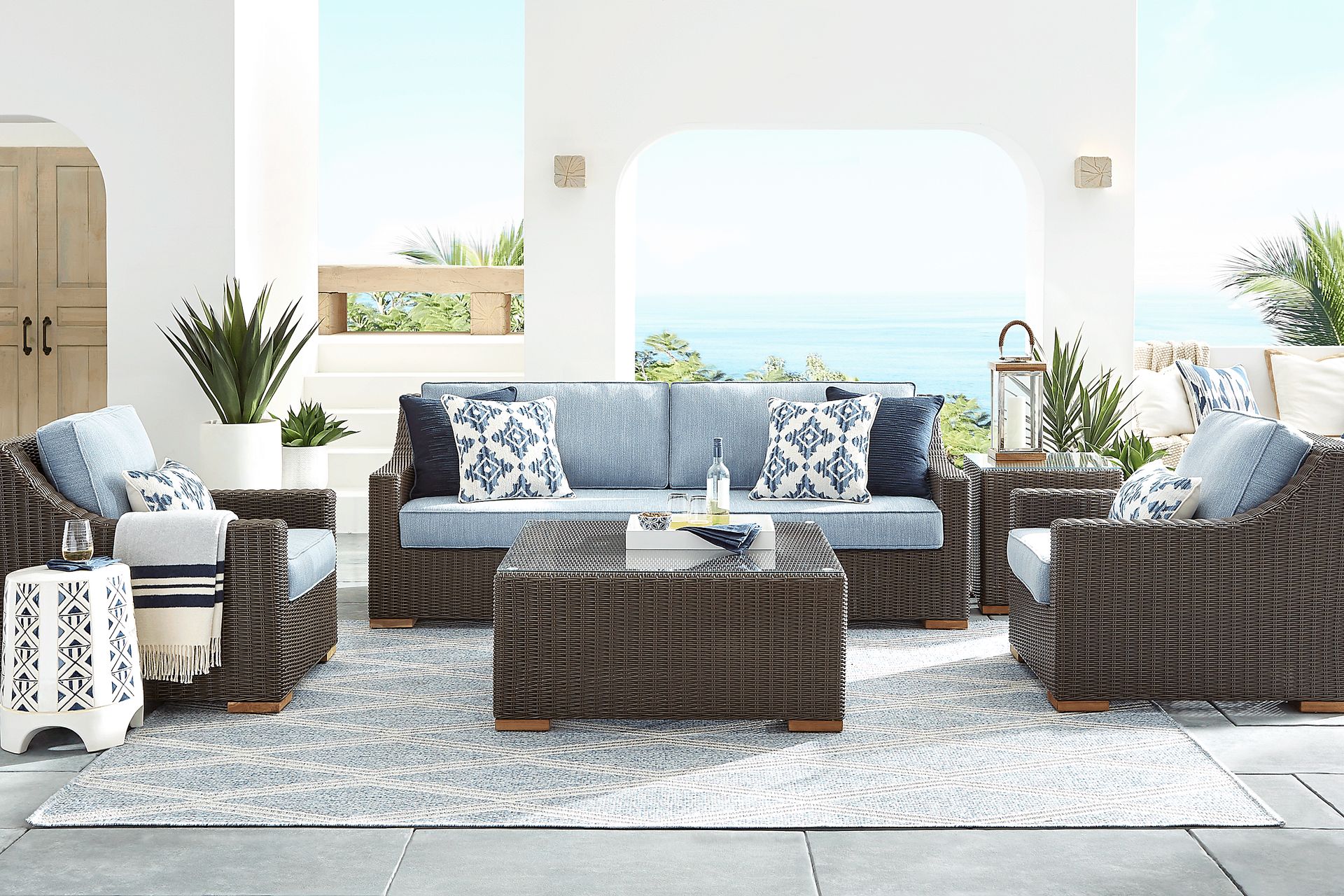 Patmos Brown 4 Pc Outdoor Sofa Seating Set with Steel Cushions - Image 1