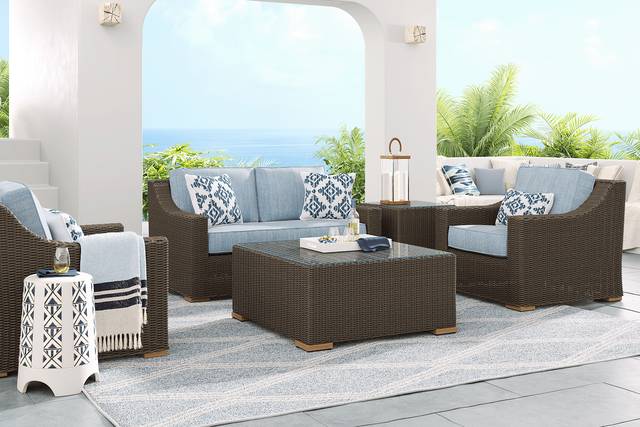 Patmos Brown 4 Pc Outdoor Loveseat Seating Set with Steel Cushions - Thumbnail - Image 1