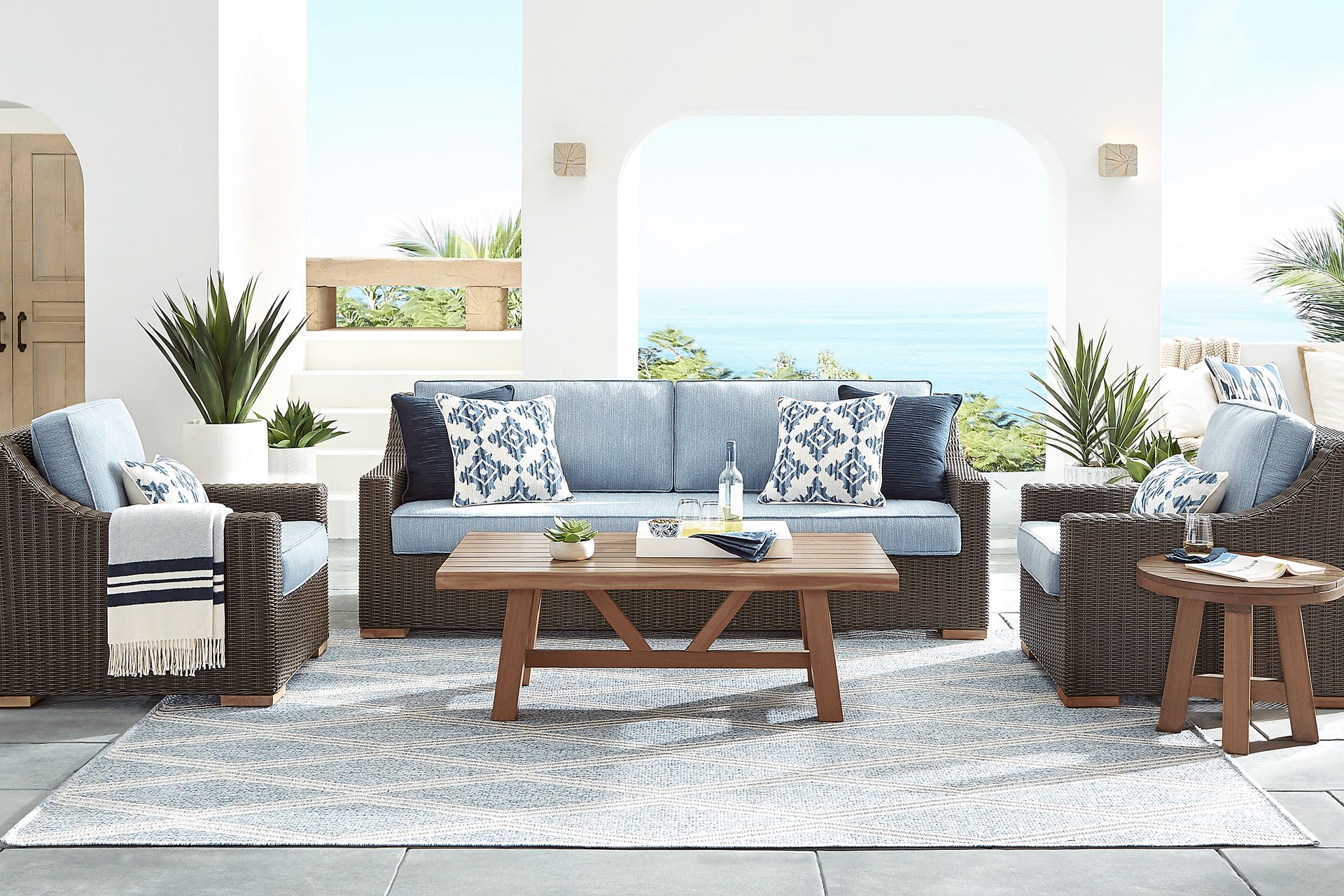Patmos Brown 4 Pc Outdoor Sofa Seating Set with Steel Cushions - Image 1