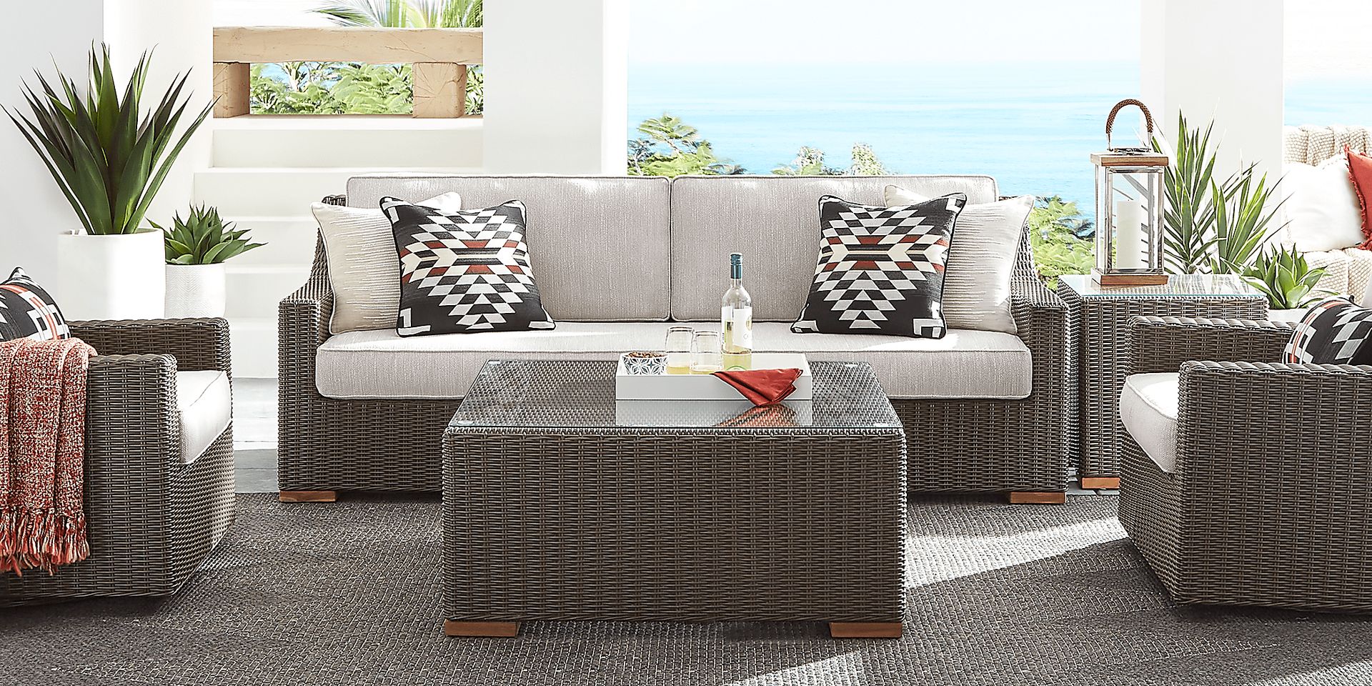 Patmos Brown 4 Pc Outdoor Sofa Seating Set with Twine Cushions - Image 2