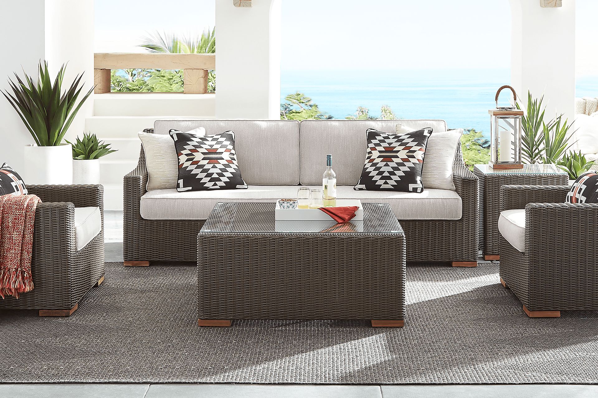 Patmos Brown 4 Pc Outdoor Sofa Seating Set with Twine Cushions - Image 1
