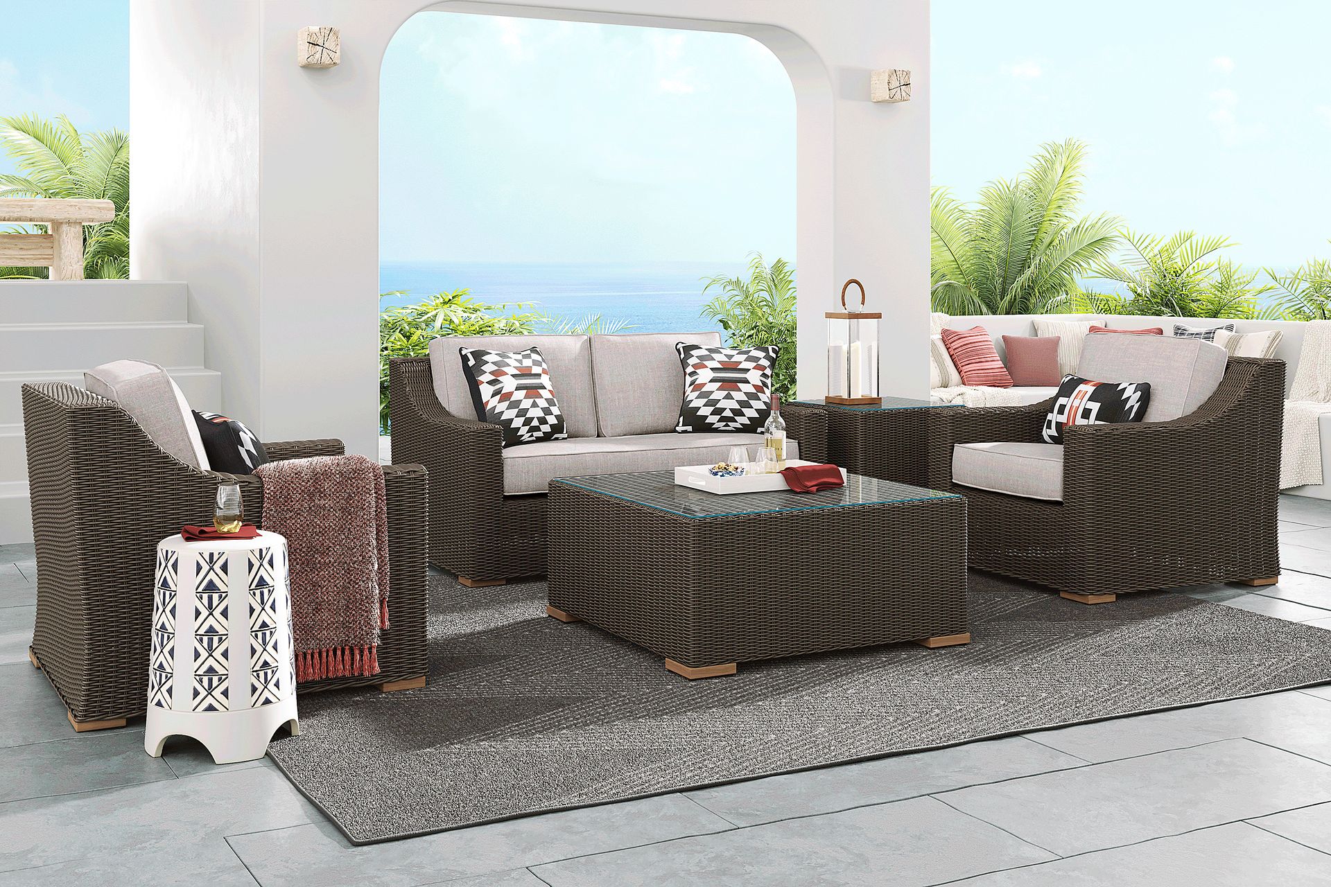 Patmos Brown 4 Pc Outdoor Loveseat Seating Set with Twine Cushions - Image 1