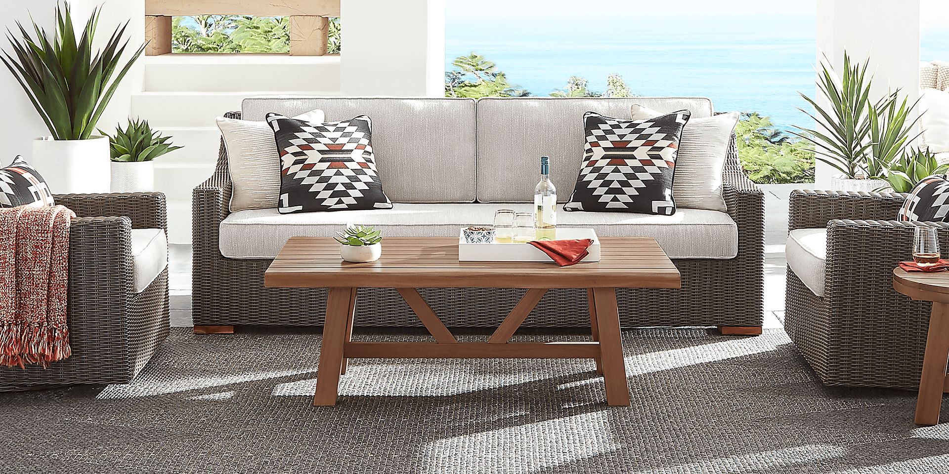 Patmos Brown 4 Pc Outdoor Sofa Seating Set with Twine Cushions - Image 2