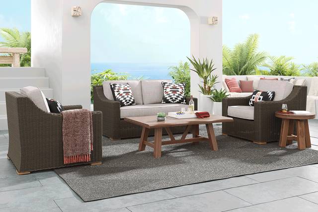 Patmos Brown 4 Pc Outdoor Loveseat Seating Set with Twine Cushions - Thumbnail - Image 1