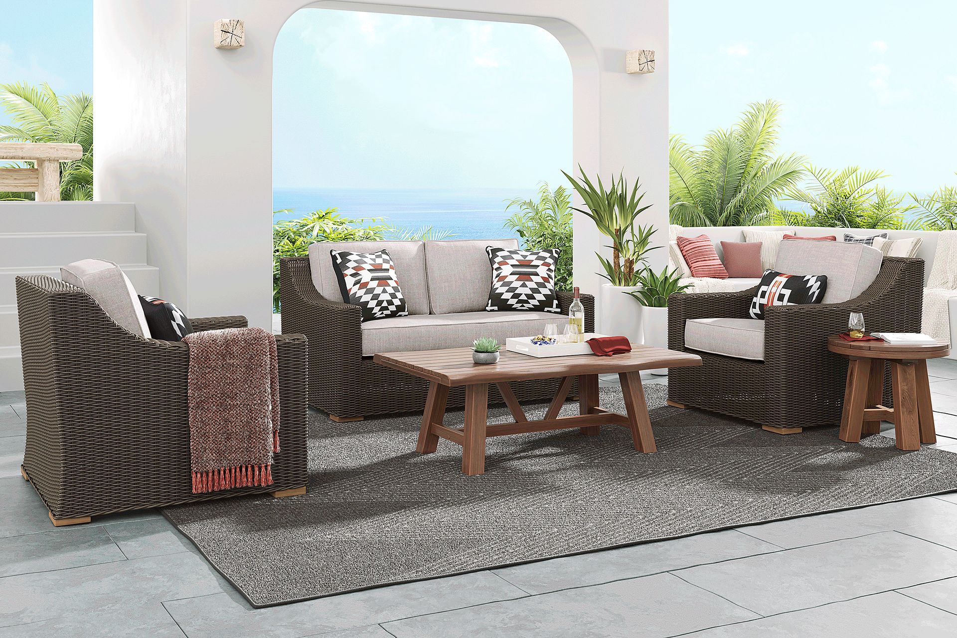 Patmos Brown 4 Pc Outdoor Loveseat Seating Set with Twine Cushions - Image 1