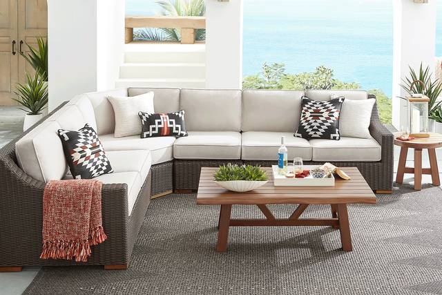 Patmos Brown 4 Pc Outdoor Sectional with Linen Cushions - Thumbnail - Image 2