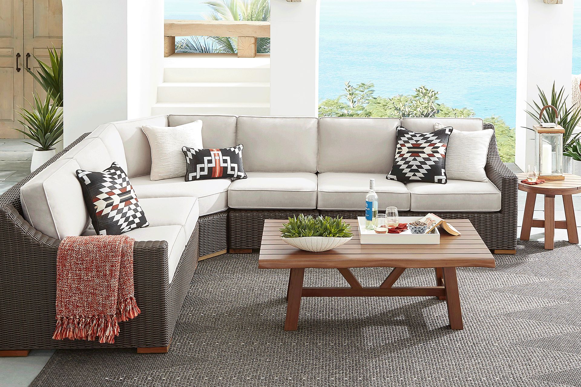 Patmos Brown 4 Pc Outdoor Sectional with Linen Cushions - Image 2