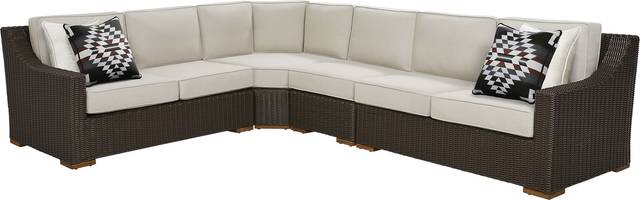 Patmos Brown 4 Pc Outdoor Sectional with Linen Cushions - Thumbnail - Image 1