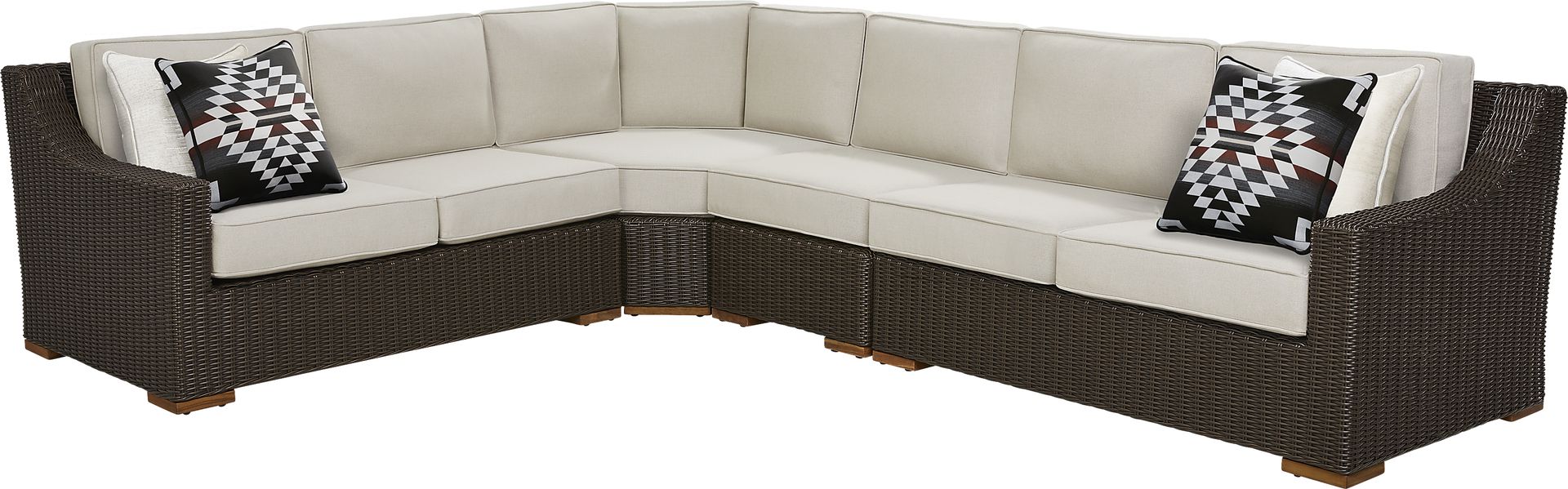 Patmos Brown 4 Pc Outdoor Sectional with Linen Cushions - Image 1