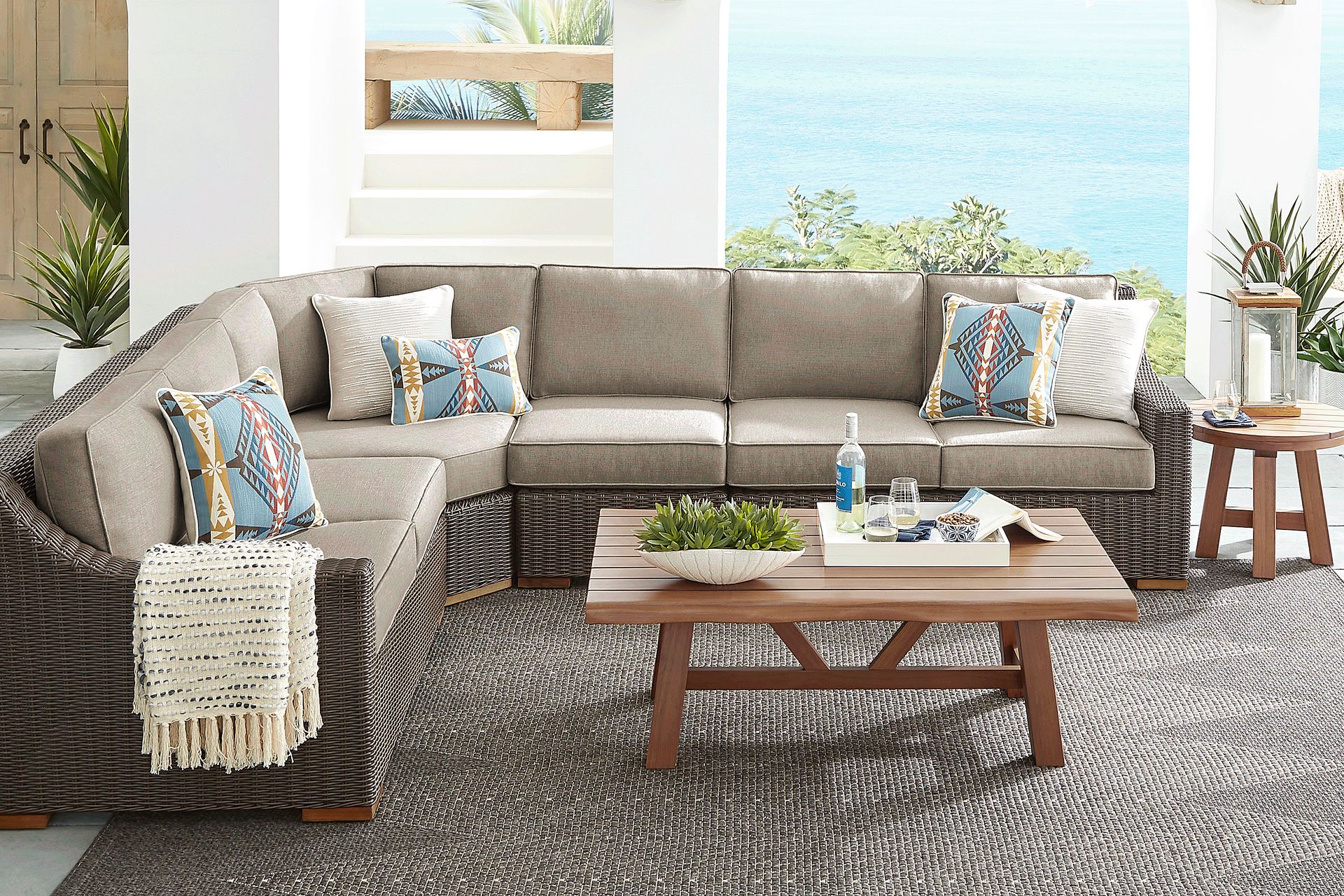 Patmos Brown 4 Pc Outdoor Sectional with Mushroom Cushions - Image 2