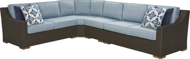 Patmos Brown 4 Pc Outdoor Sectional with Steel Cushions - Thumbnail - Image 1