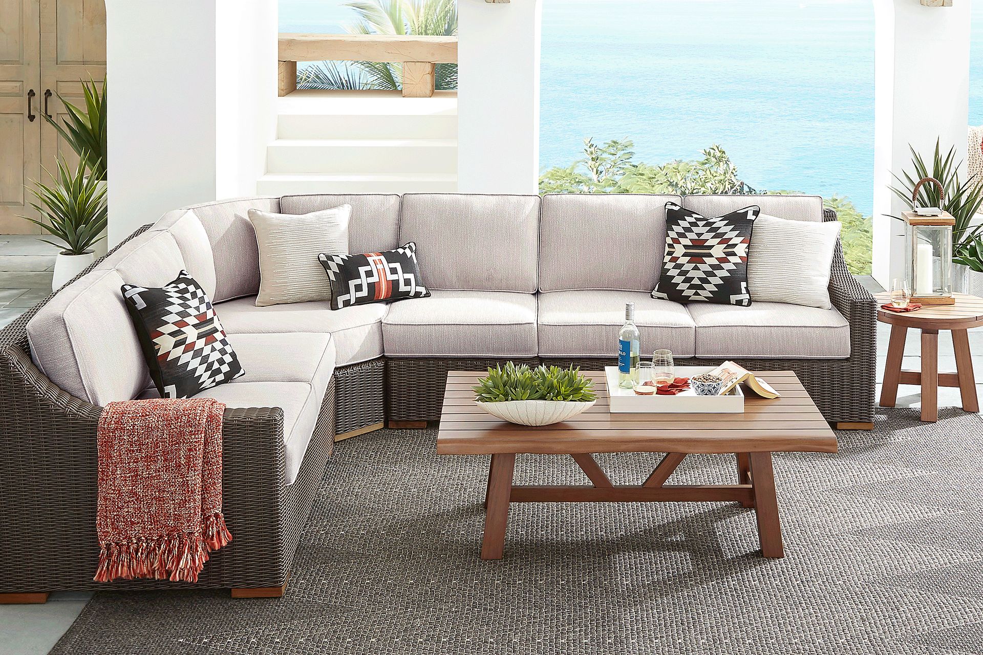 Patmos Brown 4 Pc Outdoor Sectional with Twine Cushions - Image 2
