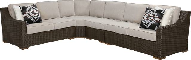 Patmos Brown 4 Pc Outdoor Sectional with Twine Cushions - Thumbnail - Image 1