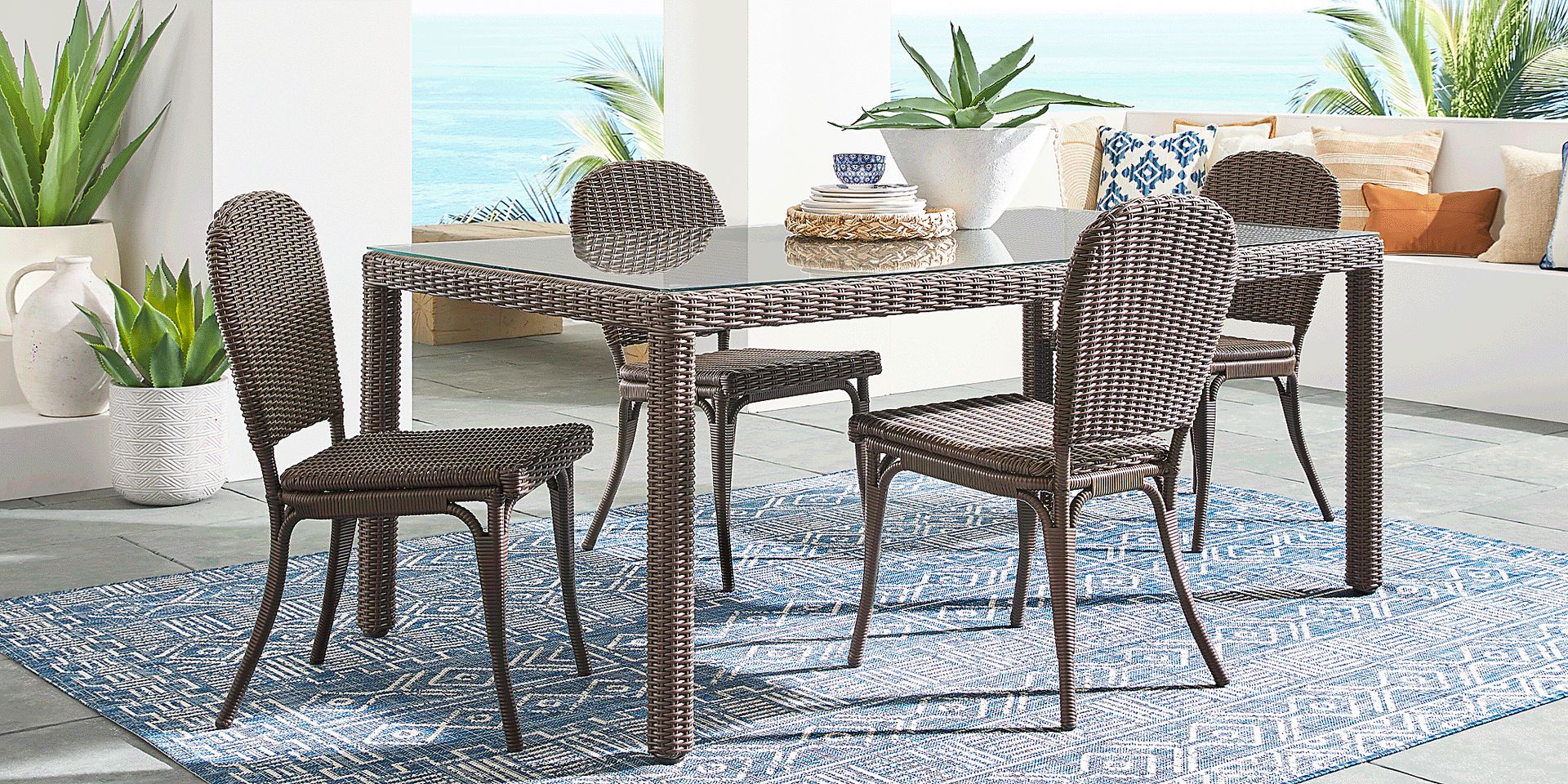 Patmos Brown Wicker Rectangle Outdoor Dining Table - Image 2