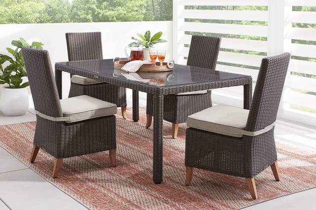 Patmos Brown 5 Pc Outdoor Dining Set with Linen Cushions - Thumbnail - Image 1