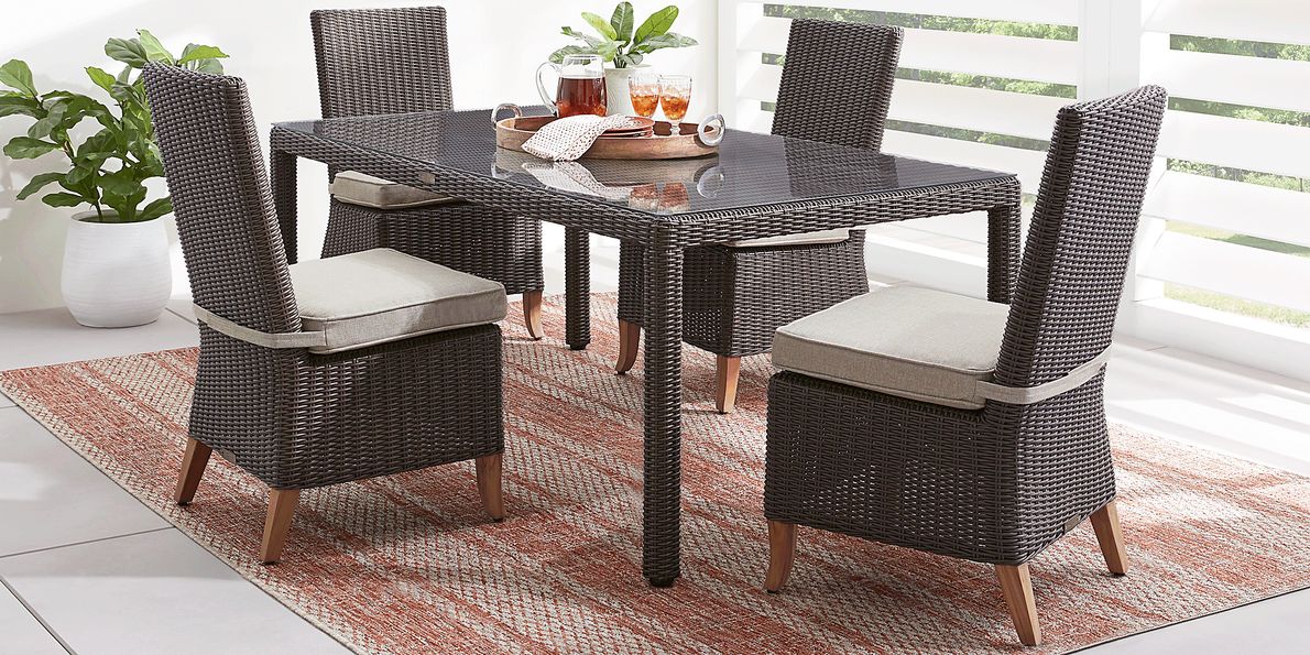 Patmos Brown 5 Pc Outdoor Dining Set with Linen Cushions