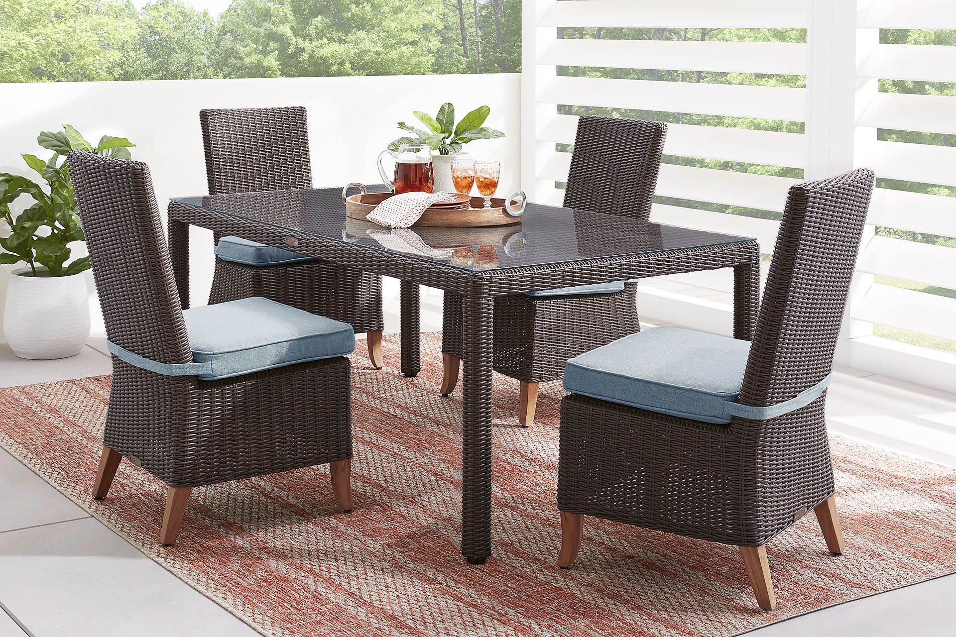 Patmos Brown 5 Pc Outdoor Dining Set with Steel Cushions - Image 1