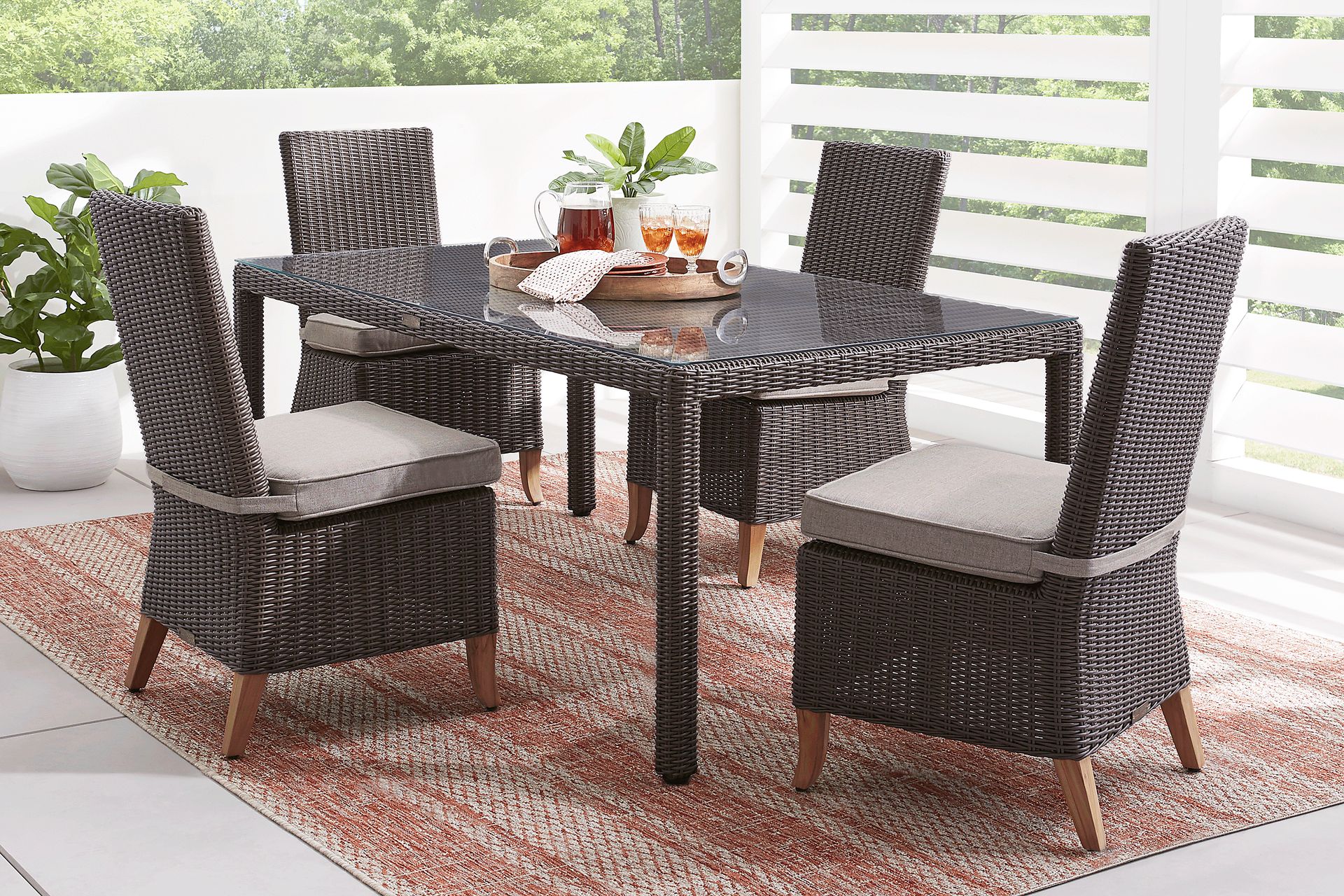 Patmos Brown 5 Pc Outdoor Dining Set with Twine Cushions - Image 1