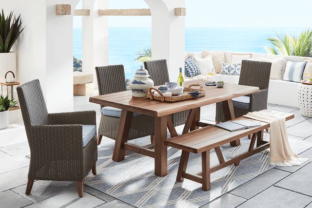 Patmos Tan 6 Pc 78 in. Rectangle Outdoor Dining Set With Steel Cushions - Thumbnail - Image 1