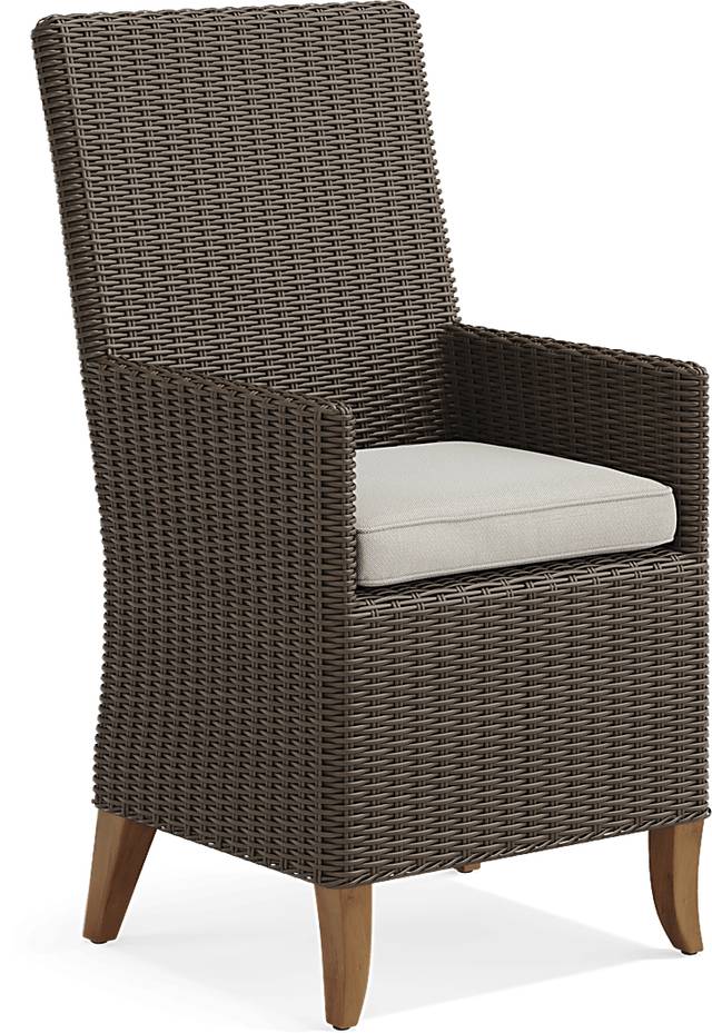 Patmos Brown Outdoor Arm Chair with Linen Cushions - Thumbnail - Image 1