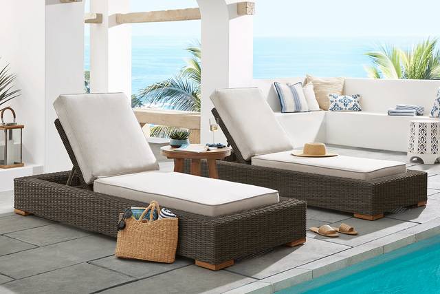 Patmos Brown Outdoor Chaise with Linen Cushions, Set of 2 - Thumbnail - Image 2
