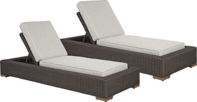 Patmos Brown Outdoor Chaise with Linen Cushions, Set of 2 - Thumbnail - Image 1