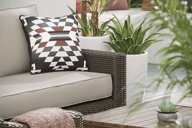 Patmos Brown Outdoor Loveseat with Linen Cushions - Thumbnail - Image 4