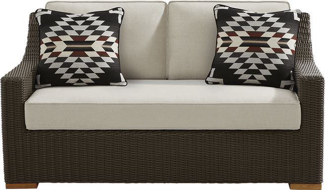 Patmos Brown Outdoor Loveseat with Linen Cushions