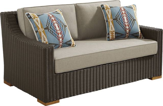 Patmos Brown Outdoor Loveseat with Mushroom Cushions - Thumbnail - Image 2