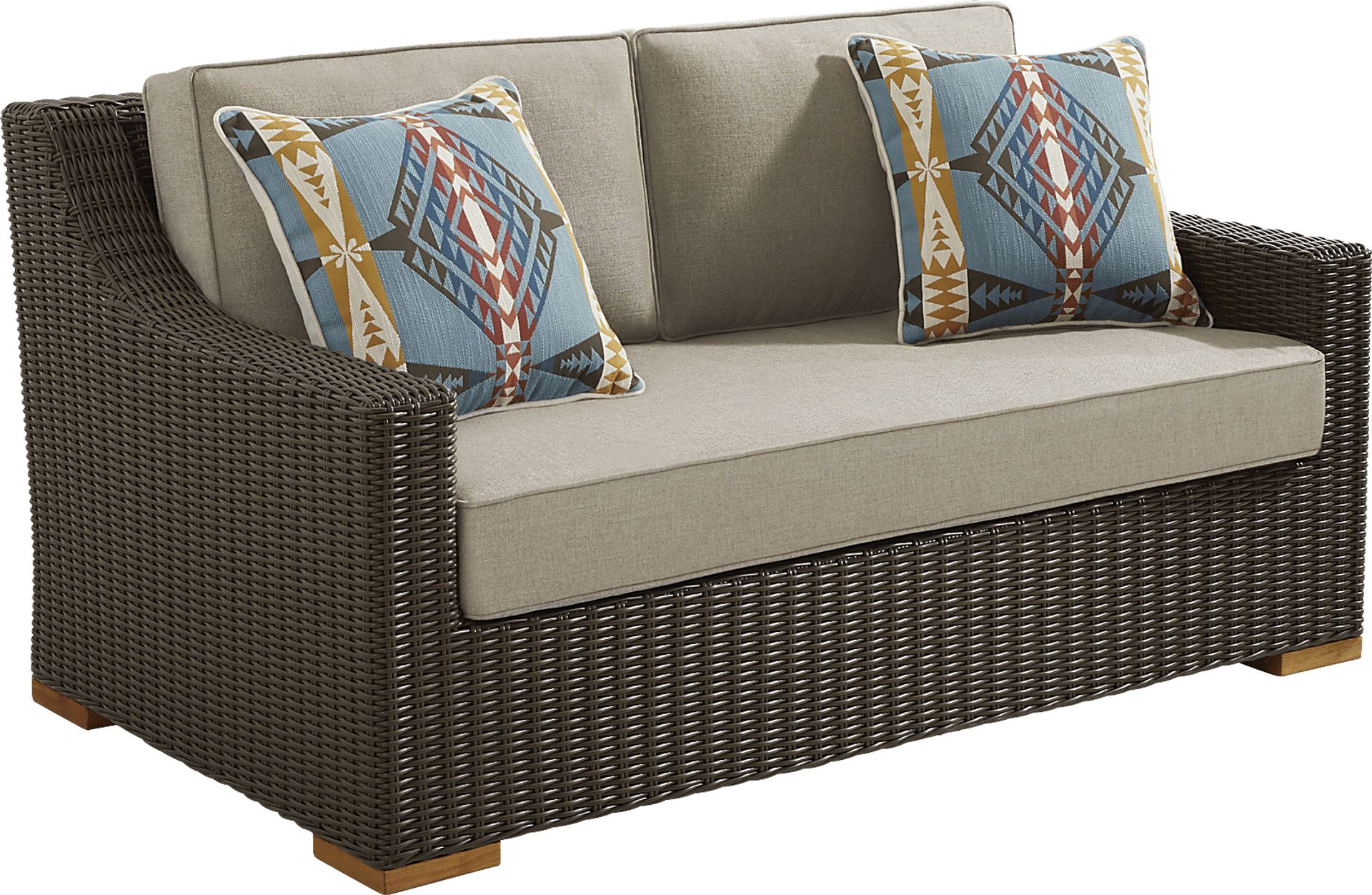 Patmos Brown 4 Pc Outdoor Loveseat Seating Set with Mushroom Cushions - Image 3