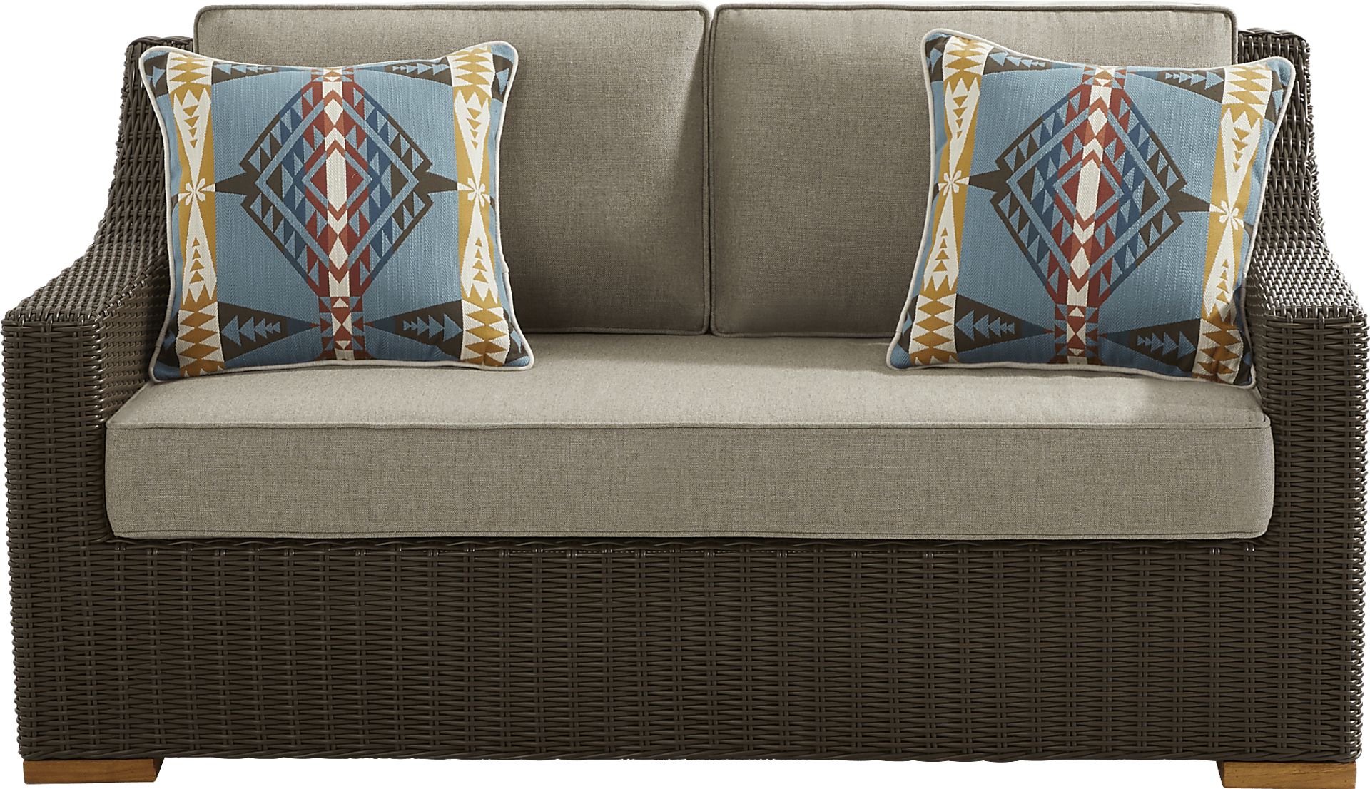 Patmos Brown 4 Pc Outdoor Loveseat Seating Set with Mushroom Cushions - Image 2