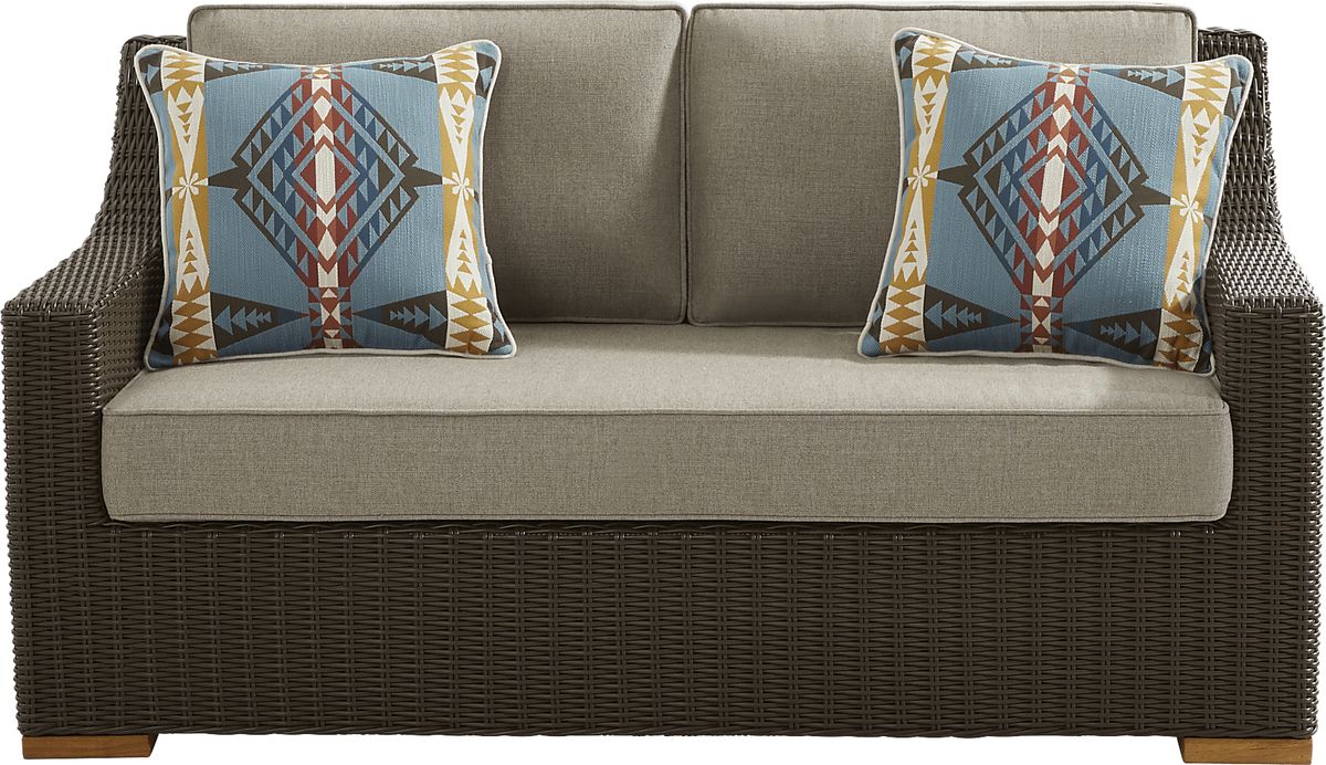 Patmos Brown Dark Wood Mushroom Wicker Outdoor Loveseat Rooms to Go