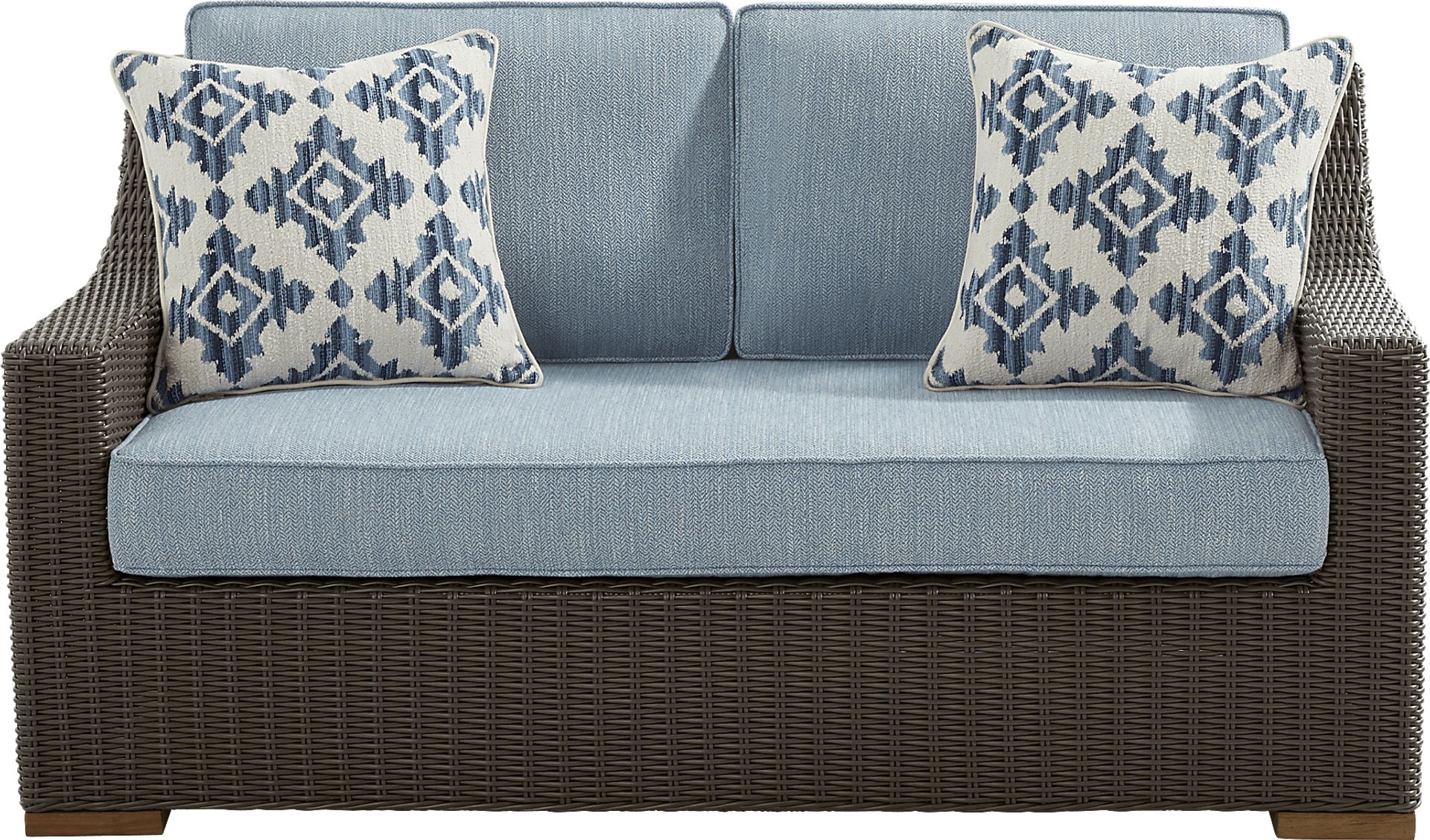 Patmos Brown Outdoor Loveseat with Steel Cushions - Image 1