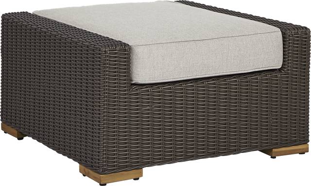 Patmos Brown Outdoor Ottoman with Linen Cushion - Thumbnail - Image 1