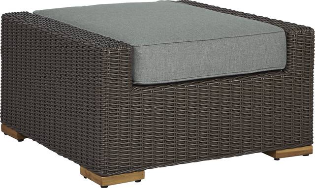Patmos Brown Outdoor Ottoman with Moss Cushion - Thumbnail - Image 1