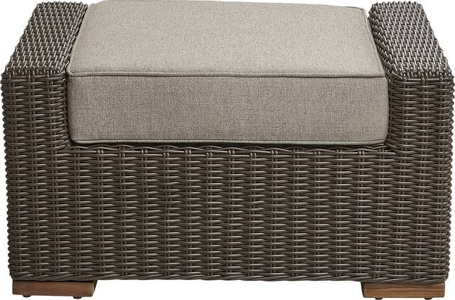 Patmos Brown Outdoor Ottoman with Mushroom Cushion - Thumbnail - Image 1