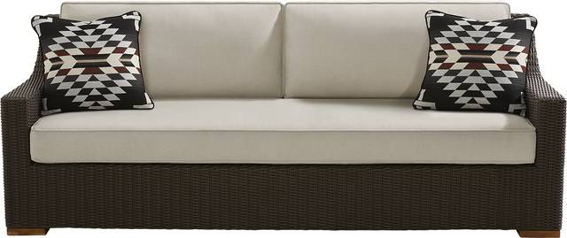 Patmos Brown Outdoor Sofa with Linen Cushions - Thumbnail - Image 1