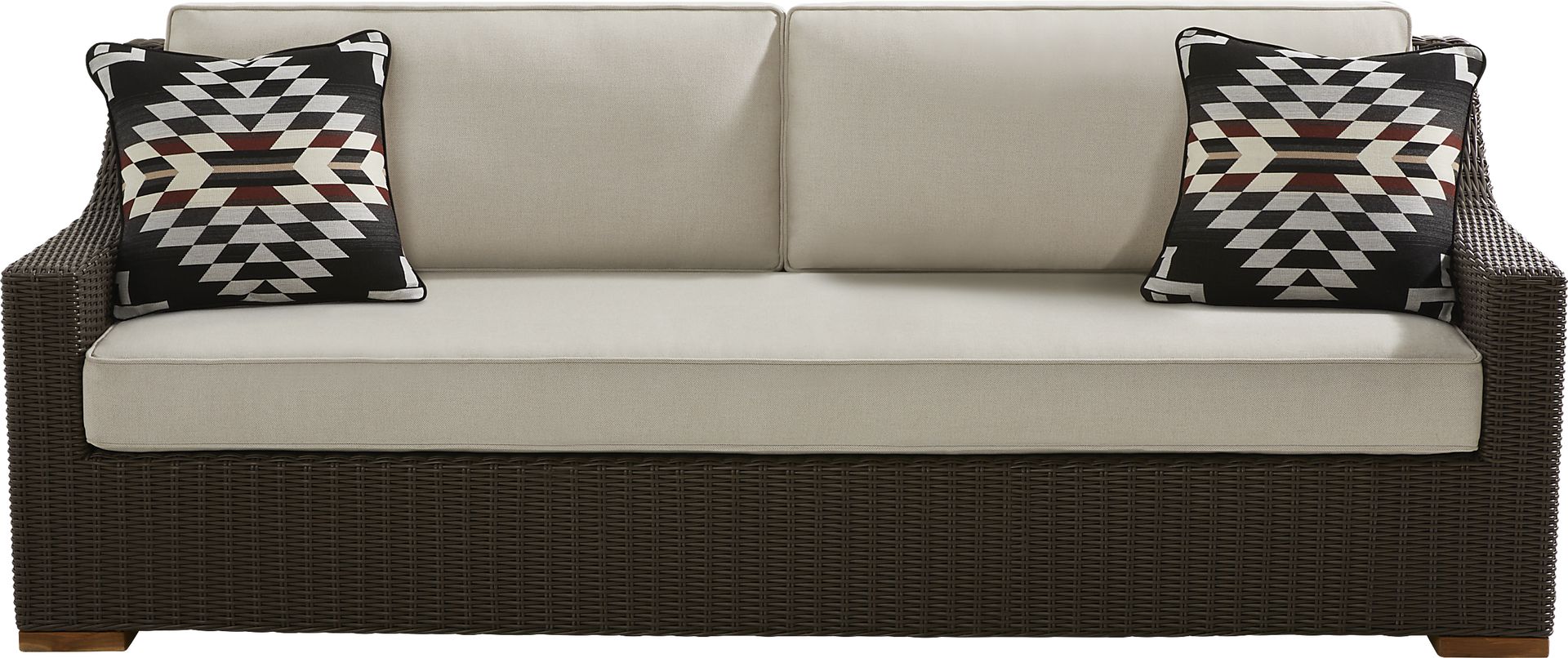 Patmos Brown Outdoor Sofa with Linen Cushions - Image 1