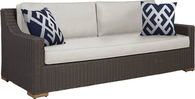 Patmos Brown Outdoor Sofa with Linen Cushions - Thumbnail - Image 1