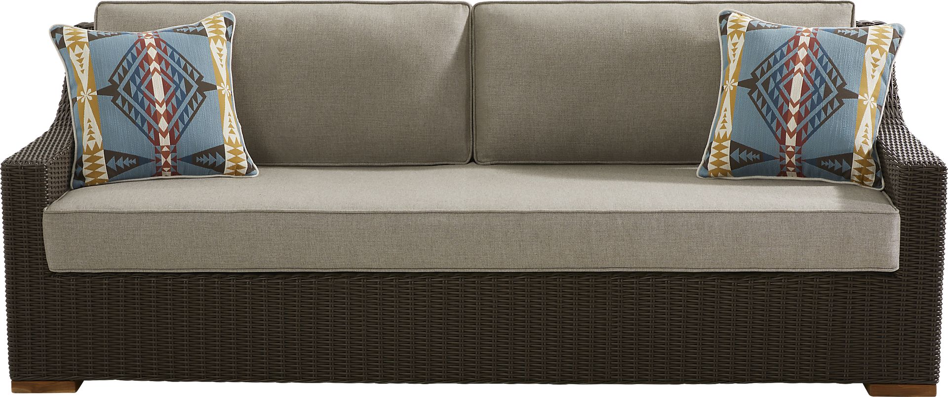 Patmos Brown Outdoor Sofa with Mushroom Cushions - Image 1
