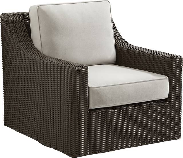 Patmos Brown Outdoor Swivel Rocker Chair with Linen Cushions - Thumbnail - Image 1