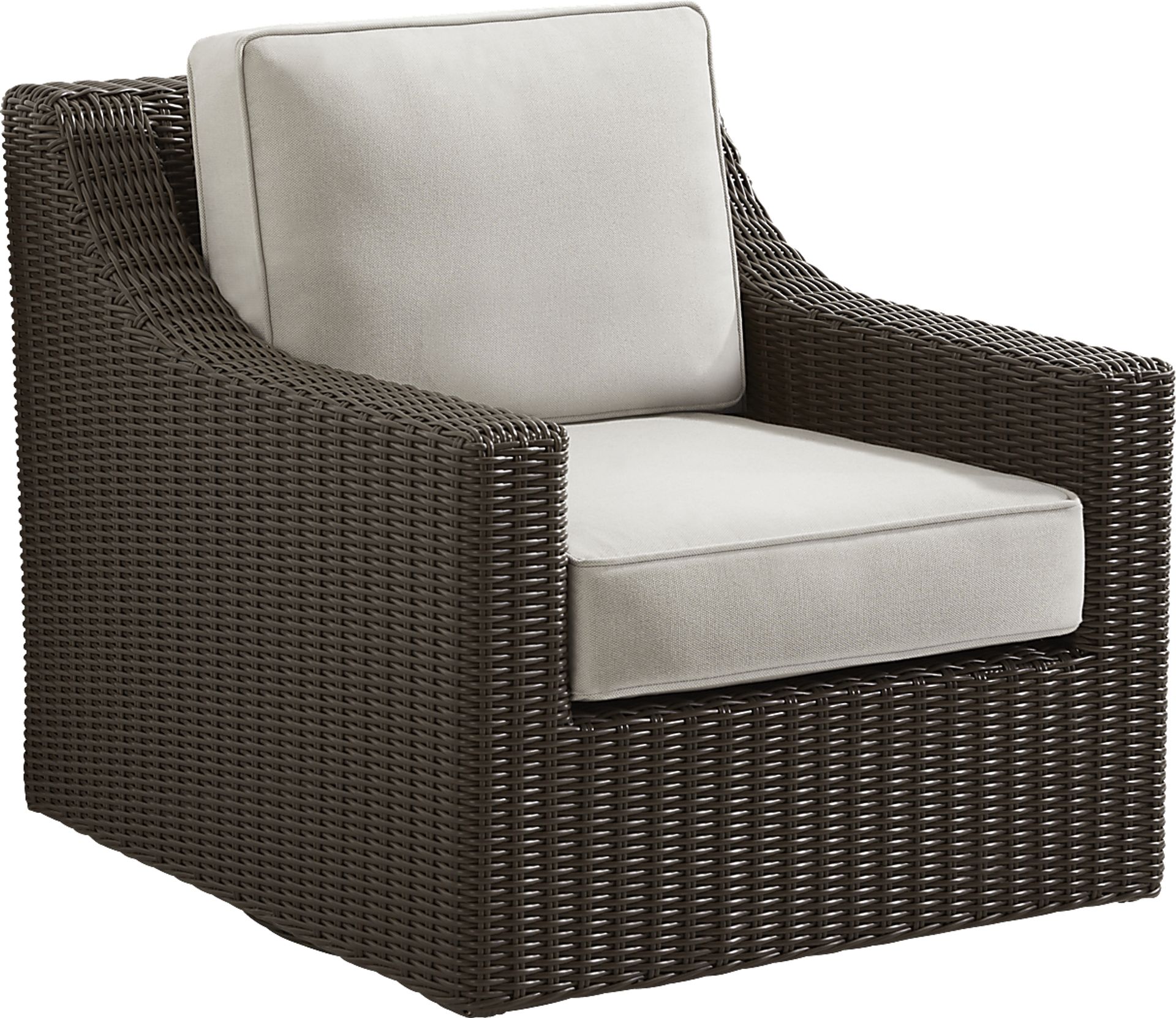 Patmos Brown Outdoor Swivel Rocker Chair with Linen Cushions - Image 1