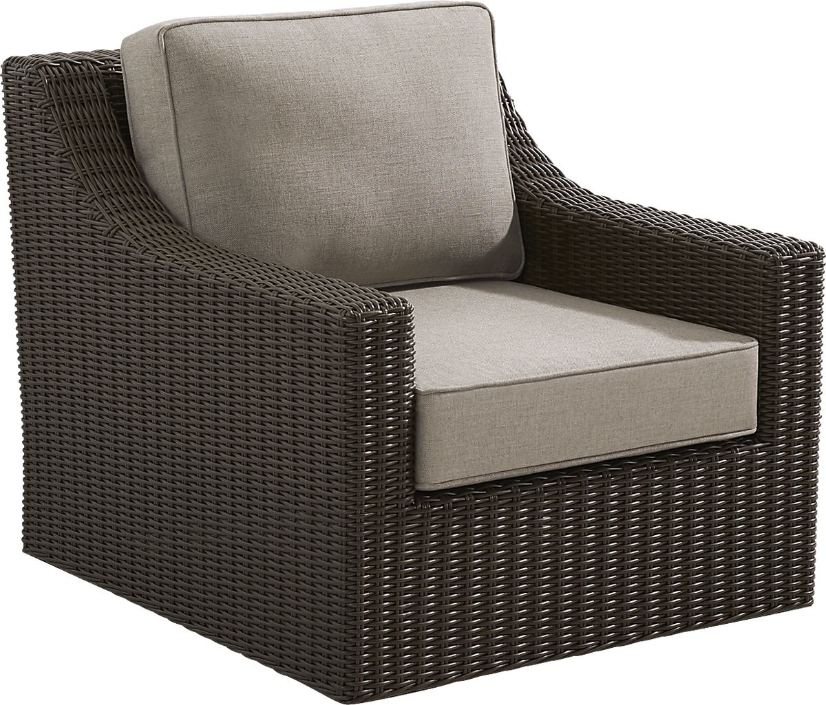 Patmos Brown Dark Wood Mushroom Wicker Outdoor Swivel Chair | Rooms to Go