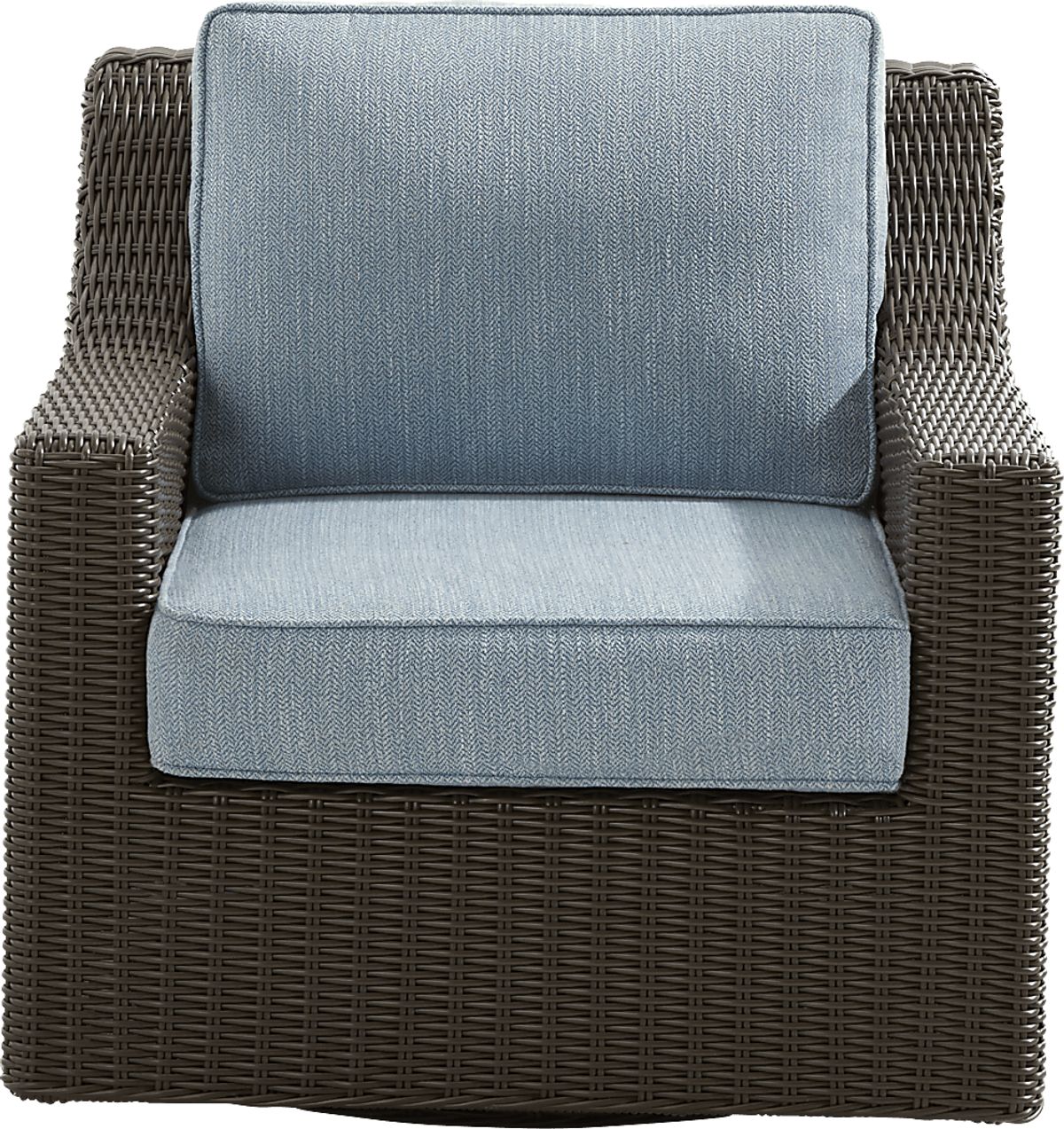 Patmos Brown Dark Wood Steel Gray Wicker Outdoor Swivel Chair | Rooms to Go
