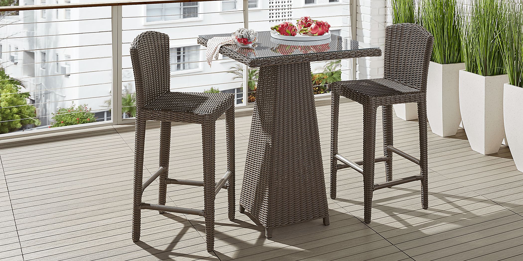 Patmos Brown Wicker 3 Pc 32 in. Square Bar Height Outdoor Dining Set