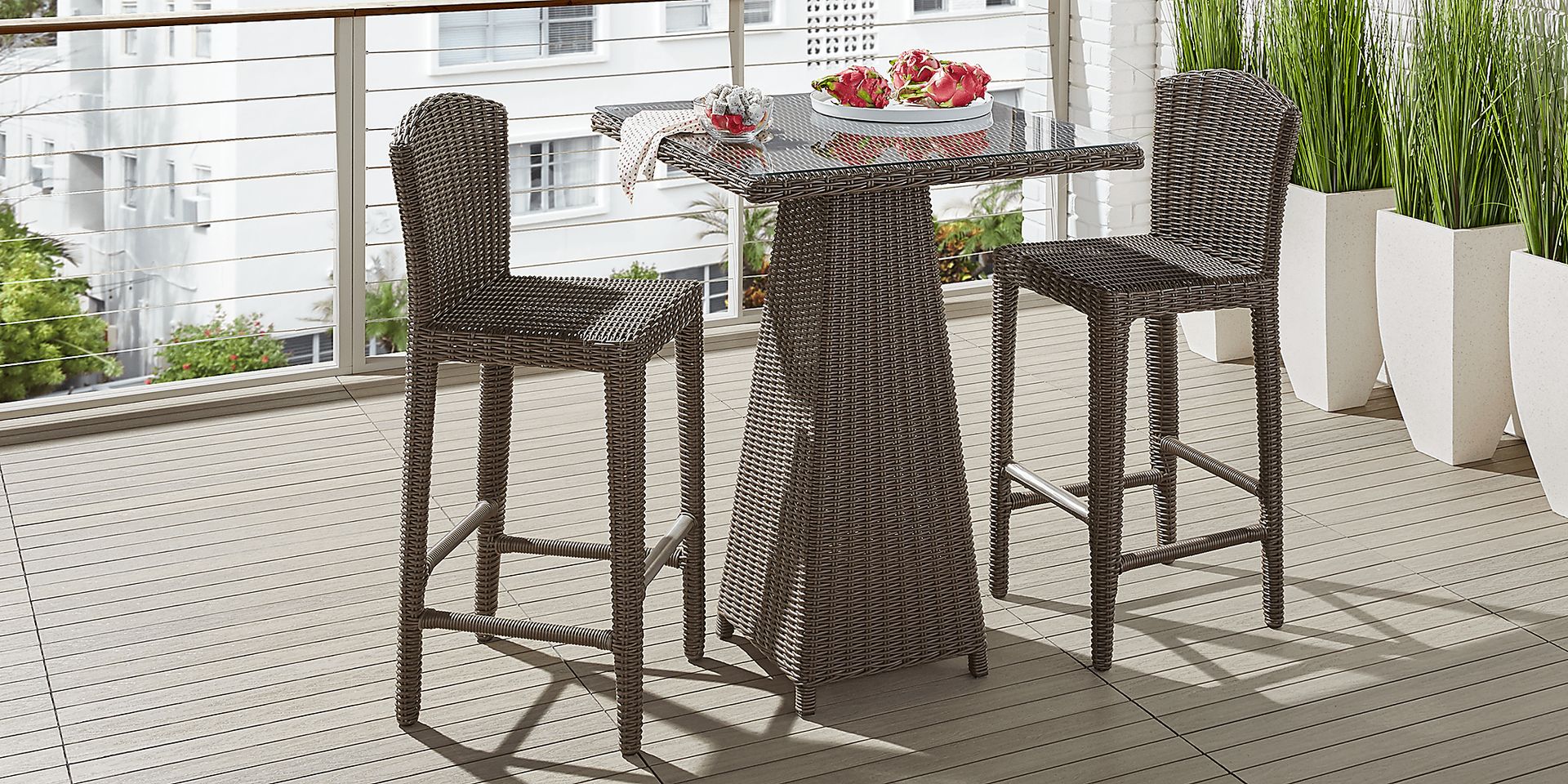 Patmos Brown Wicker Outdoor Barstool - Image 2