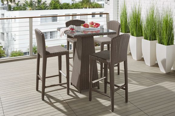 Patmos Brown Wicker 5 Pc 32 in. Square Bar Height Outdoor Dining Set