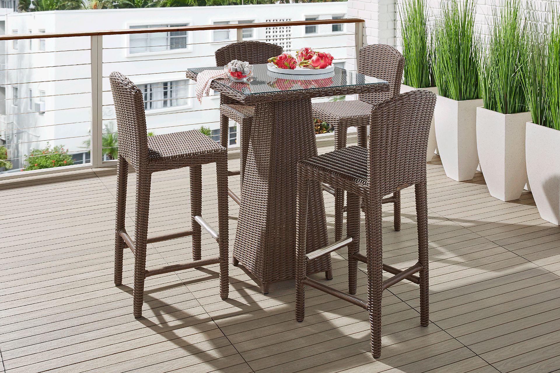 Patmos Brown Wicker 5 Pc 36 in. Square Bar Height Outdoor Dining Set - Image 1