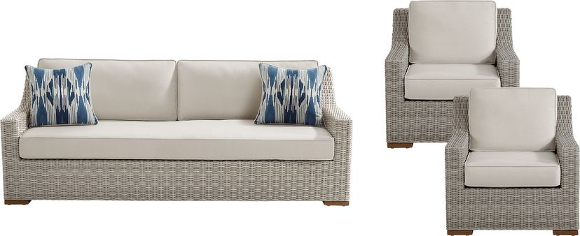 Patmos Gray 3 Pc Outdoor Seating Set with Linen Cushions