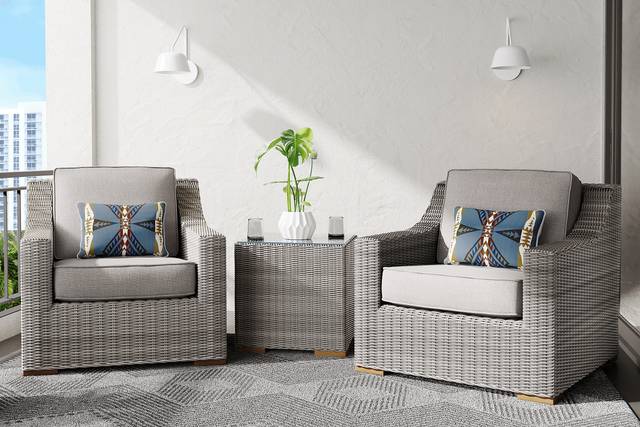 Patmos Gray 3 Pc Outdoor Seating Set with Mushroom Cushions - Thumbnail - Image 1